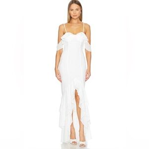 More to Come Adriana White Ruffle Gown | Slit Maxi Dress | Size Small